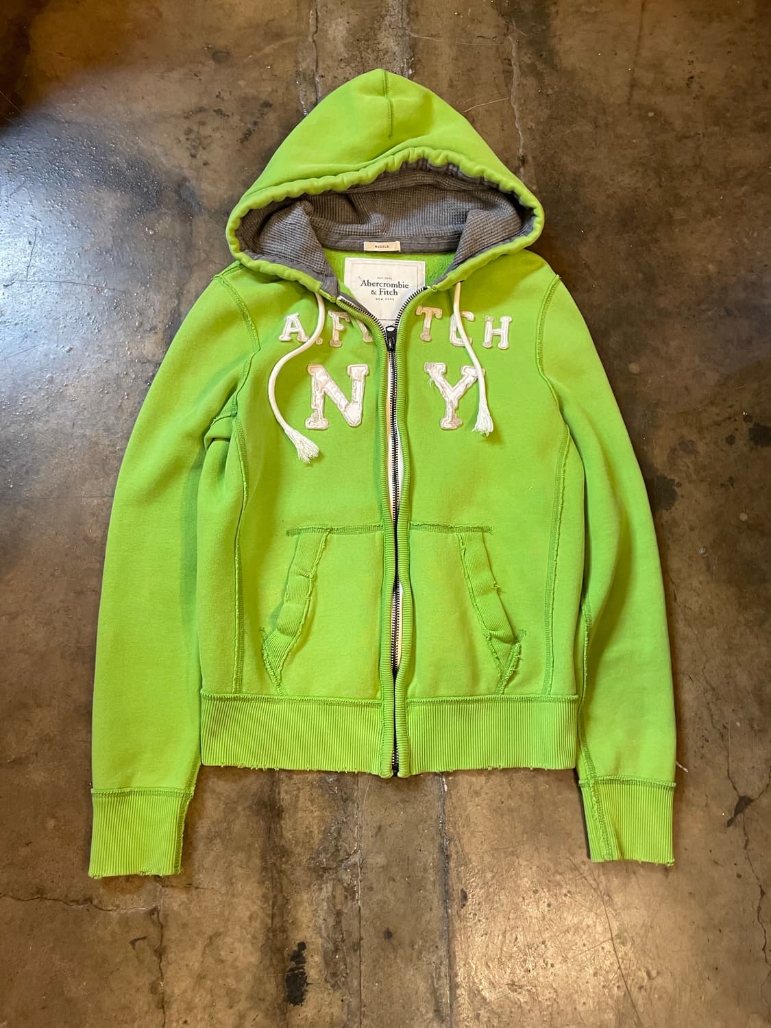 아베크롬비 & 피치 데미지 로고 그린 후드 집업 상품이미지1