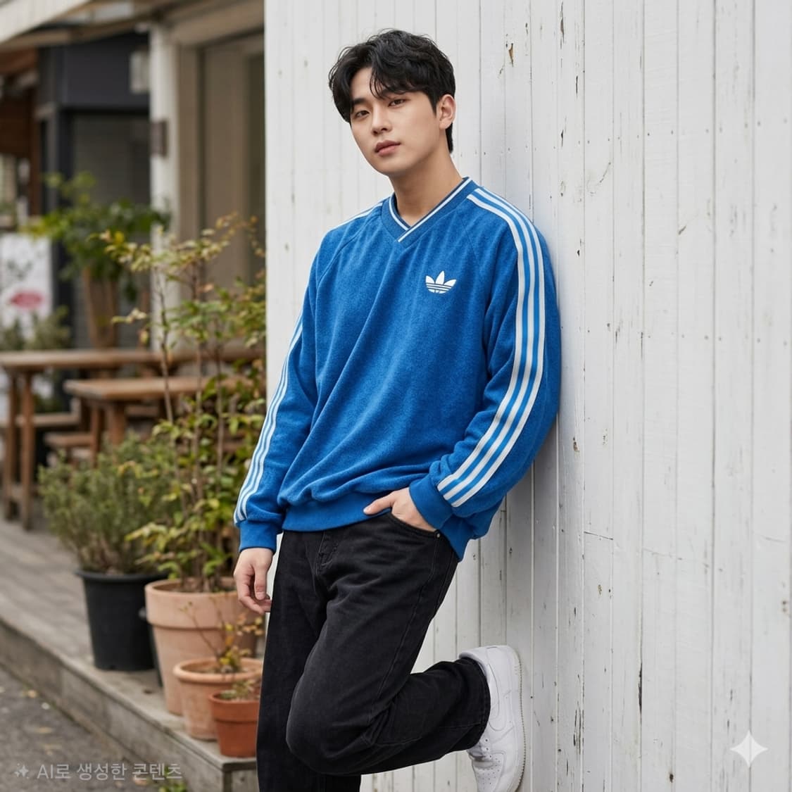 아디다스 오리지널스 블루 V넥 테리 맨투맨 상품이미지1