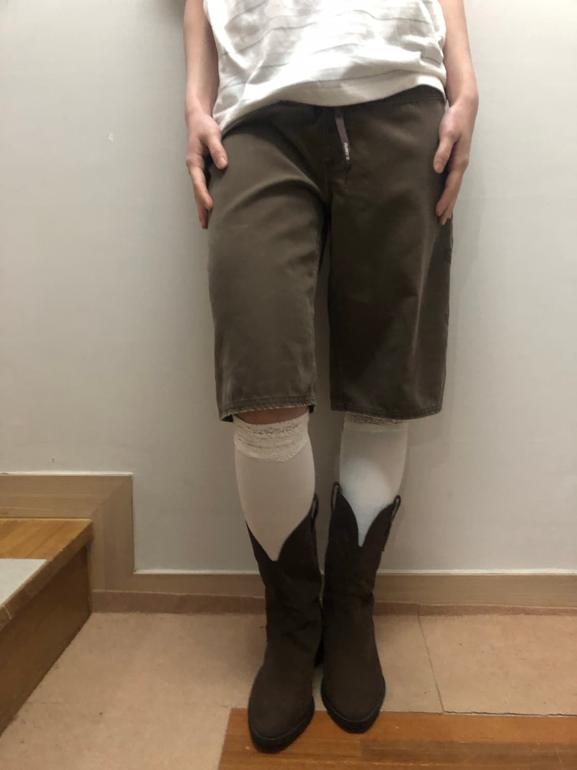 빈티지 브라운 레터링 버뮤다 팬츠 상품이미지3