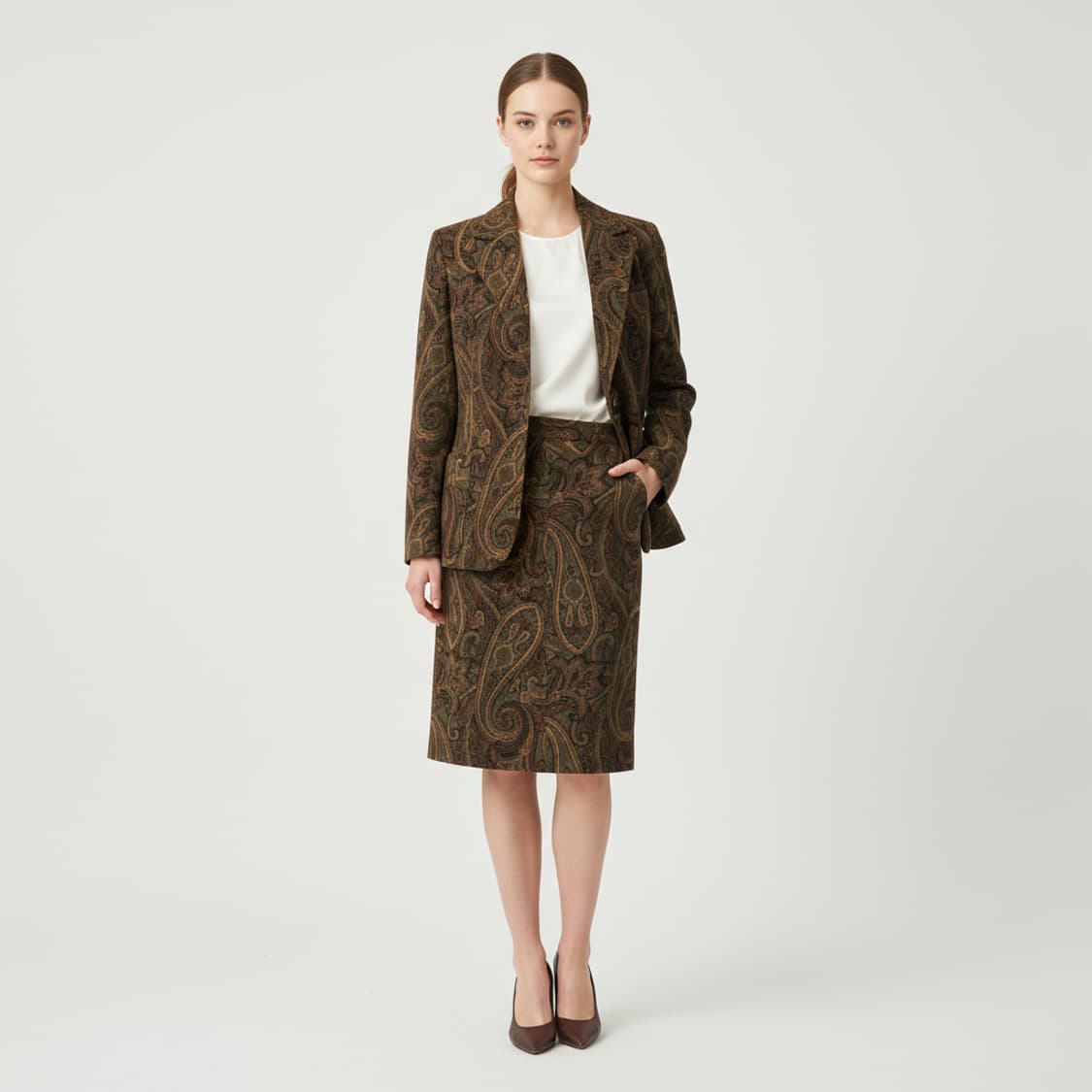 셀린느 페이즐리 투피스 자켓 스커트 셋업 데드스탁 매장 정품 상품이미지1