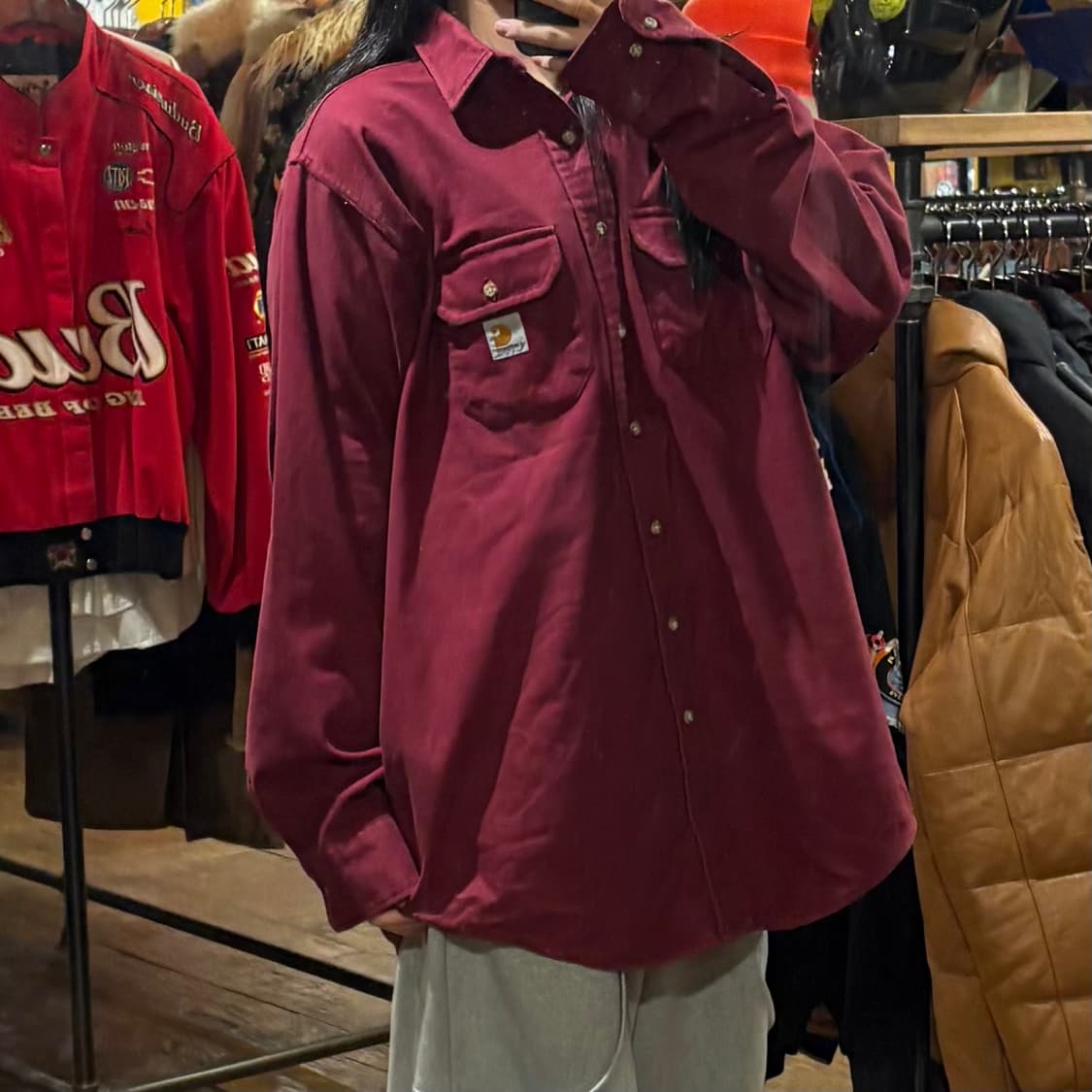 [HI] Carhartt 칼하트 투포켓 긴팔 셔츠 버건디 상품이미지4