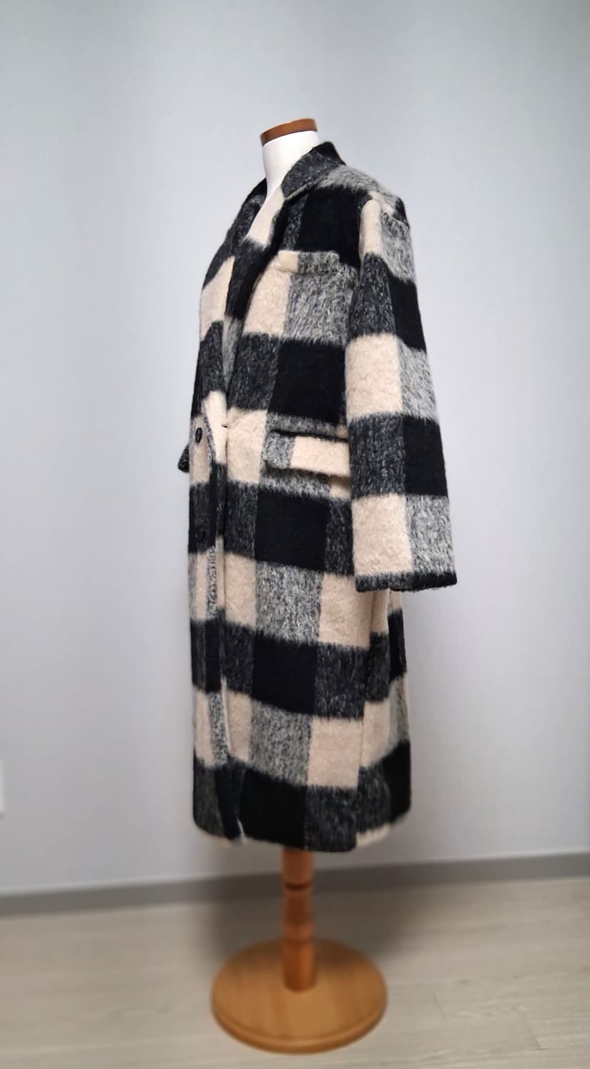 베이지 체크 롱코트 (새상품) 상품이미지3