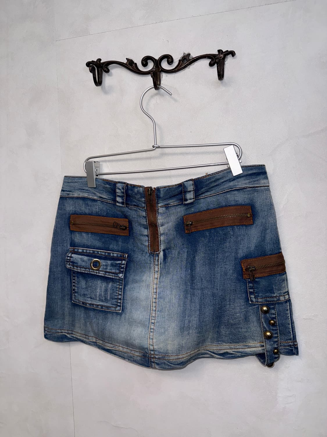 Washing denim western detail cargo sk  상품이미지2