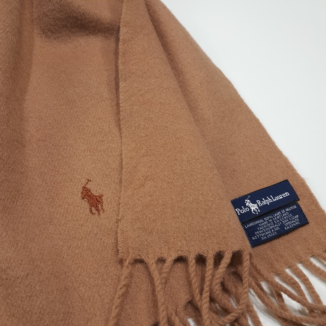 MX591 폴로 90s 스코틀랜드판 램스울 브라운포니 카멜 머플러 목도 상품이미지6