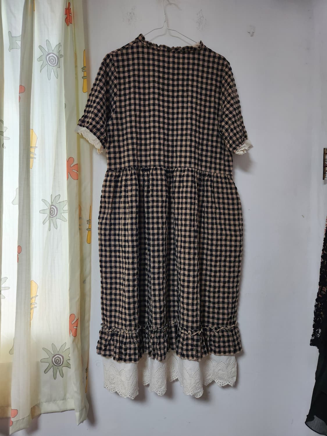 빈티지 체크 롱 원피스 레이스 F(~77) 상품이미지2