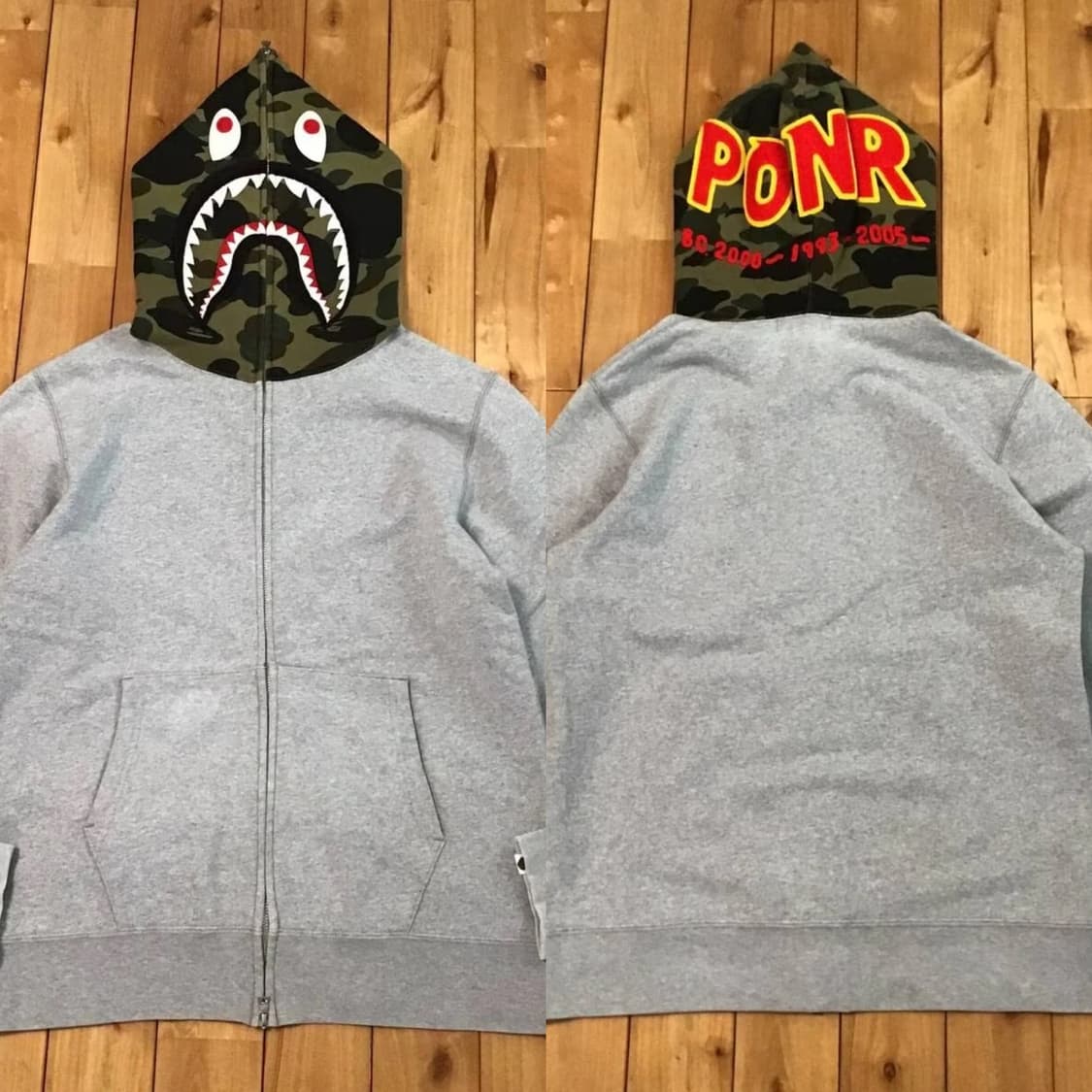 베이프 1st 카모 PONR 샤크 후드집업 그레이 상품이미지9