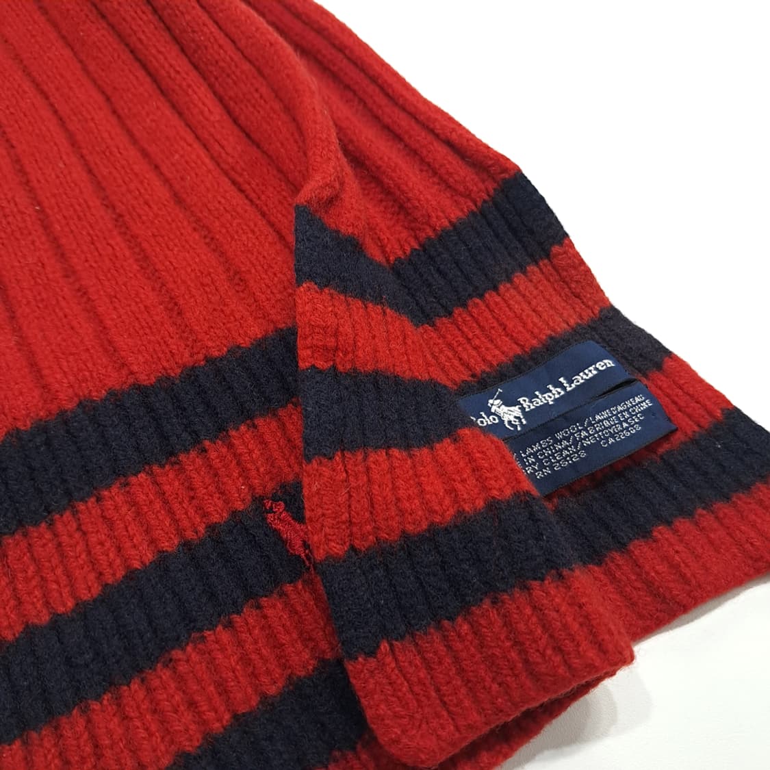 MX303 폴로 랄프로렌 레드 투톤 리브드 램스울 니트 목도리 머플러 상품이미지5