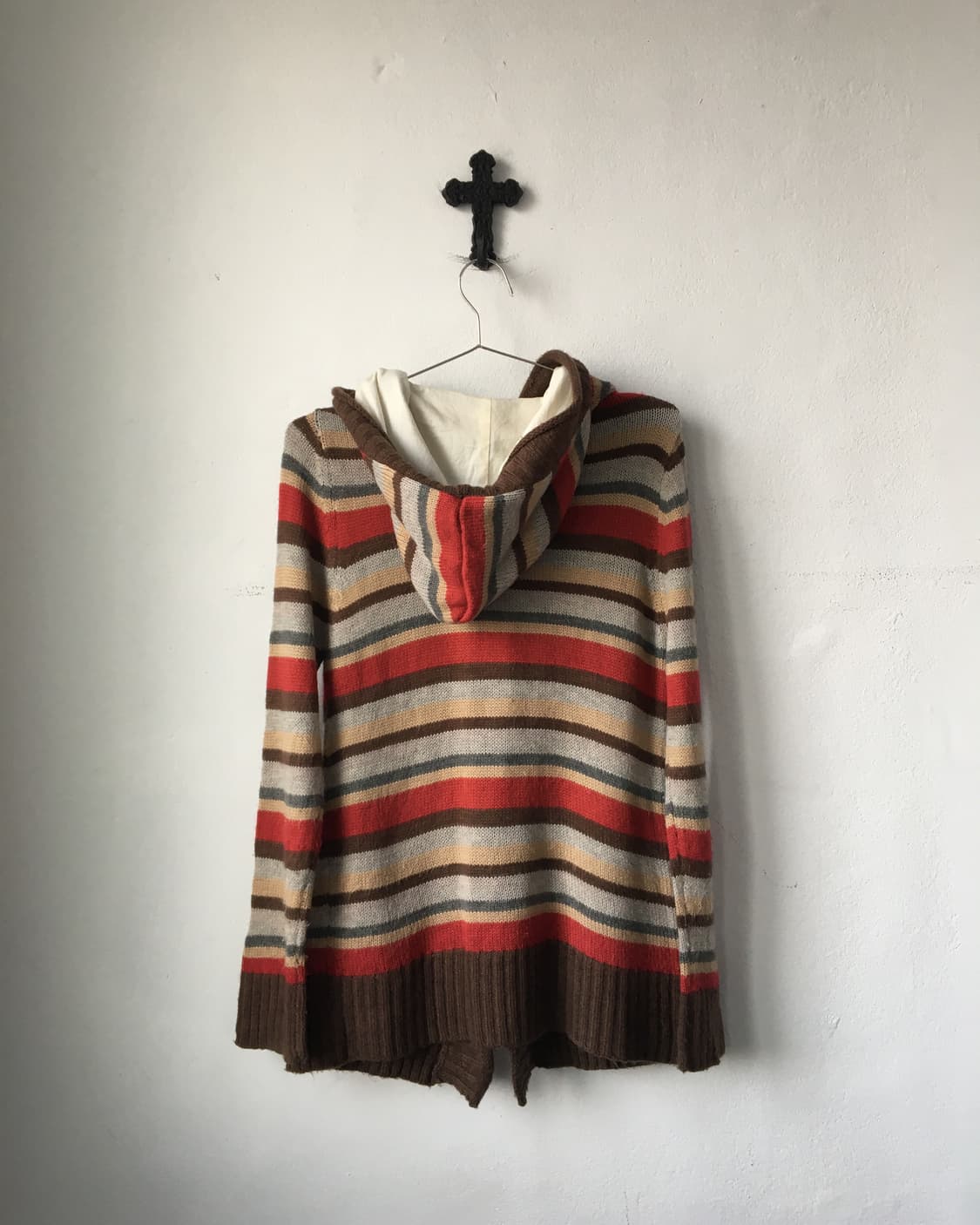Stripe pattern hood knit cardigan 상품이미지3
