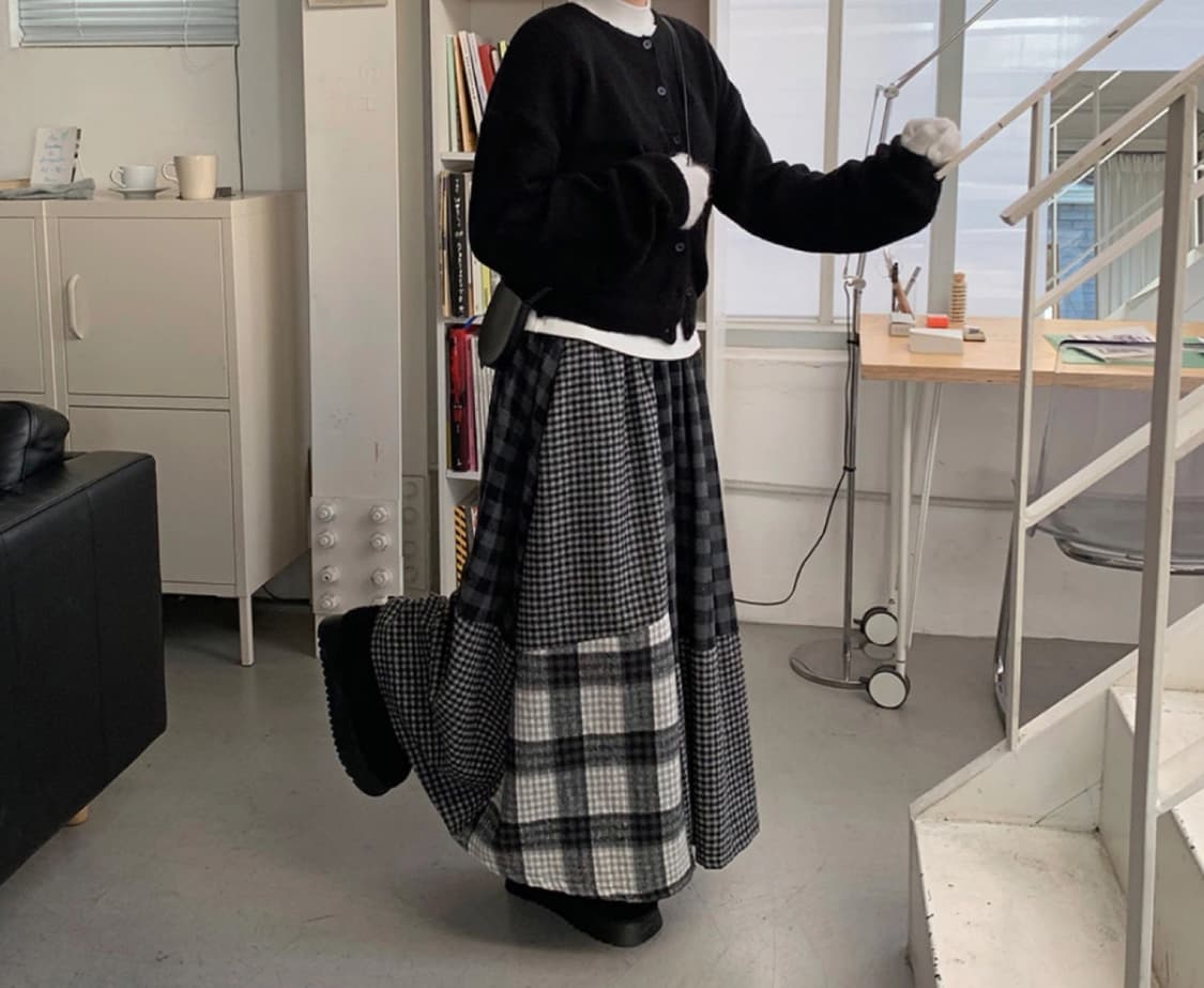 빈티지 체크 패치워크 스커트 상품이미지4