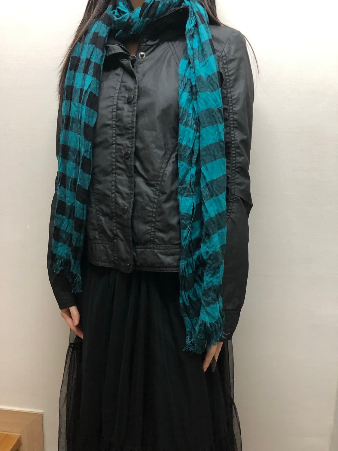 빈티지 블루 체크 스카프 상품이미지5