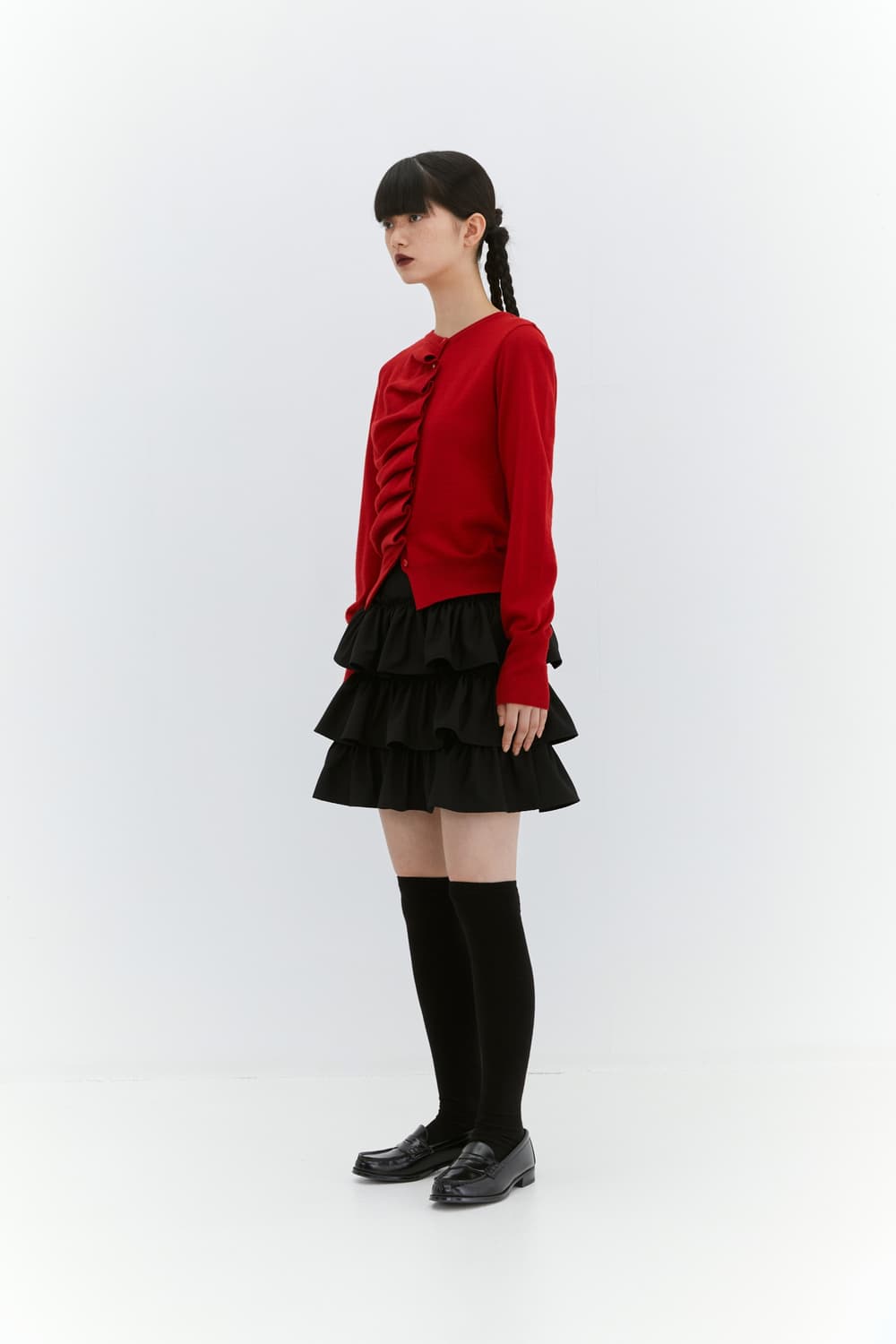 버뮬라 오블리크 니트 가디건 레드 상품이미지3