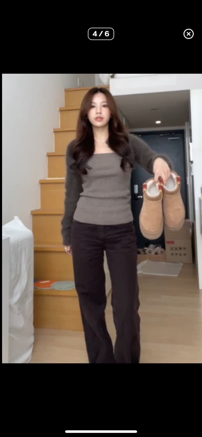 DIAGONAL 레이어드 튜브 탑 가디건 브라운 상품이미지4