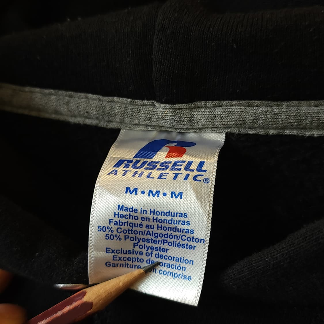 90s 러셀 후드 스웻셔츠 테슬라 미국 오리지널 빈티지 레터링 블랙 상품이미지5