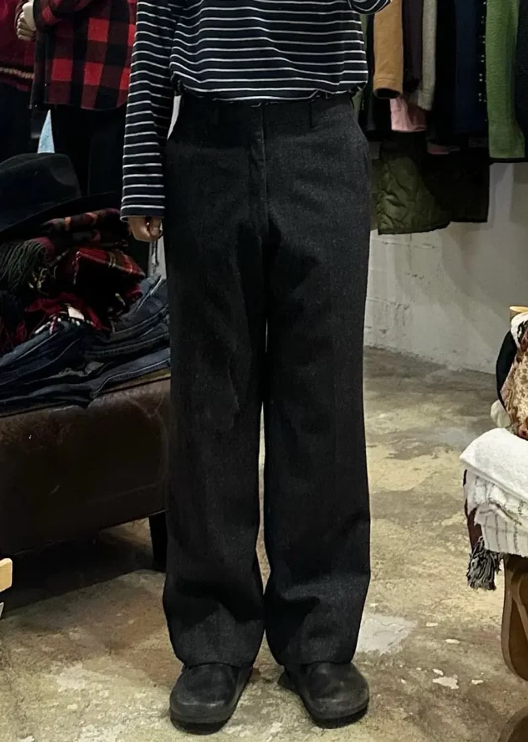 재팬 아쿠아스큐텀 울 100% 팬츠 모직 바지 차콜 다크 그레이 슬랙스 상품이미지2