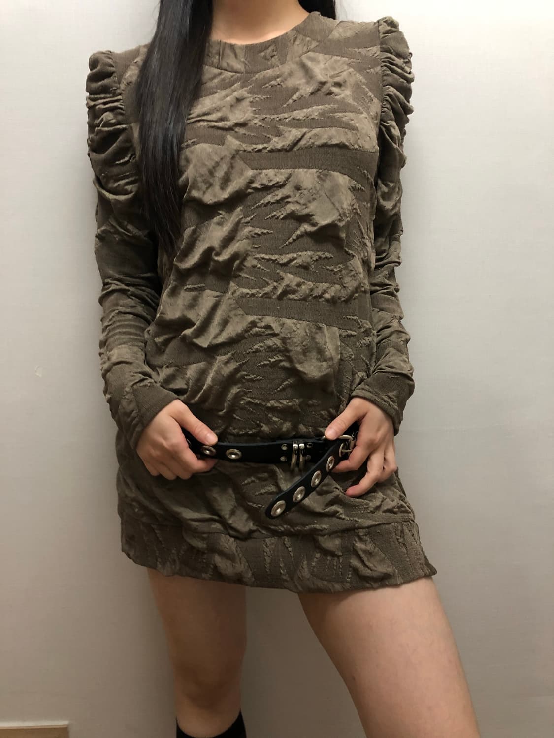 빈티지 카키 텍스쳐 미니 원피스 상품이미지3