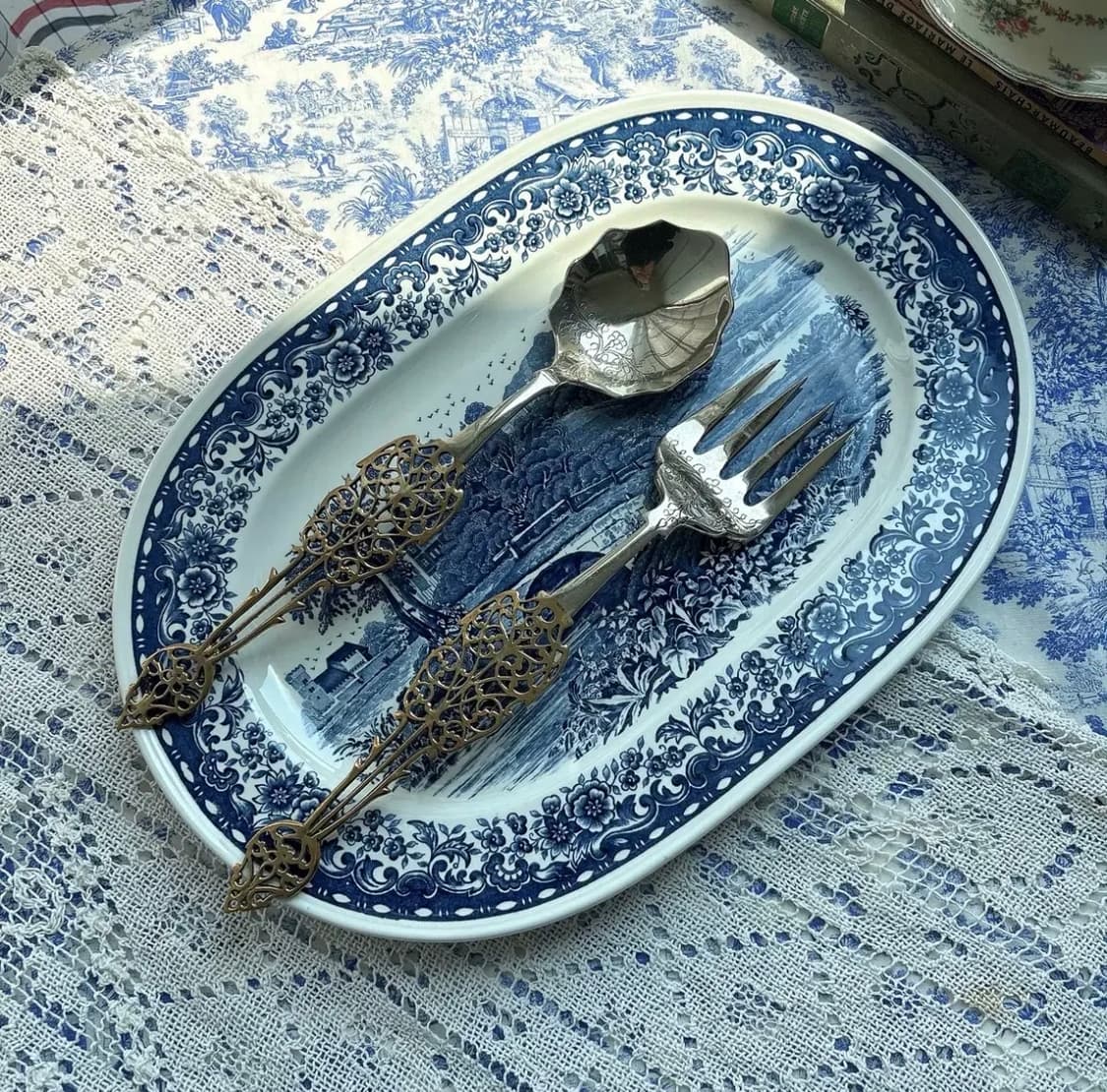 빈티지 브라스 서빙 스푼 포크 세트 상품이미지1