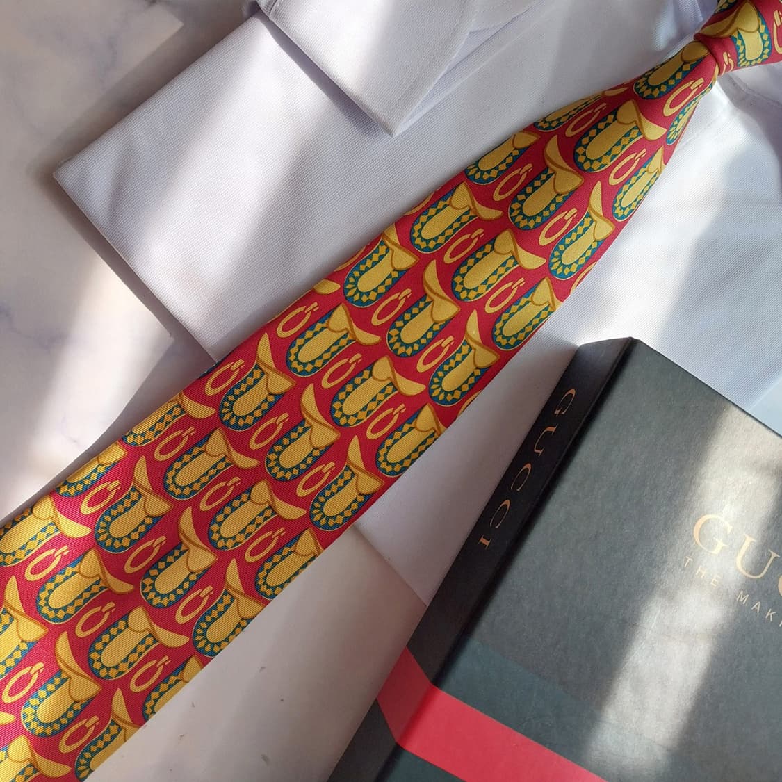 구찌 레드 승마 모티브 패턴 넥타이 9.2cm A+~A등급 K2469 상품이미지5