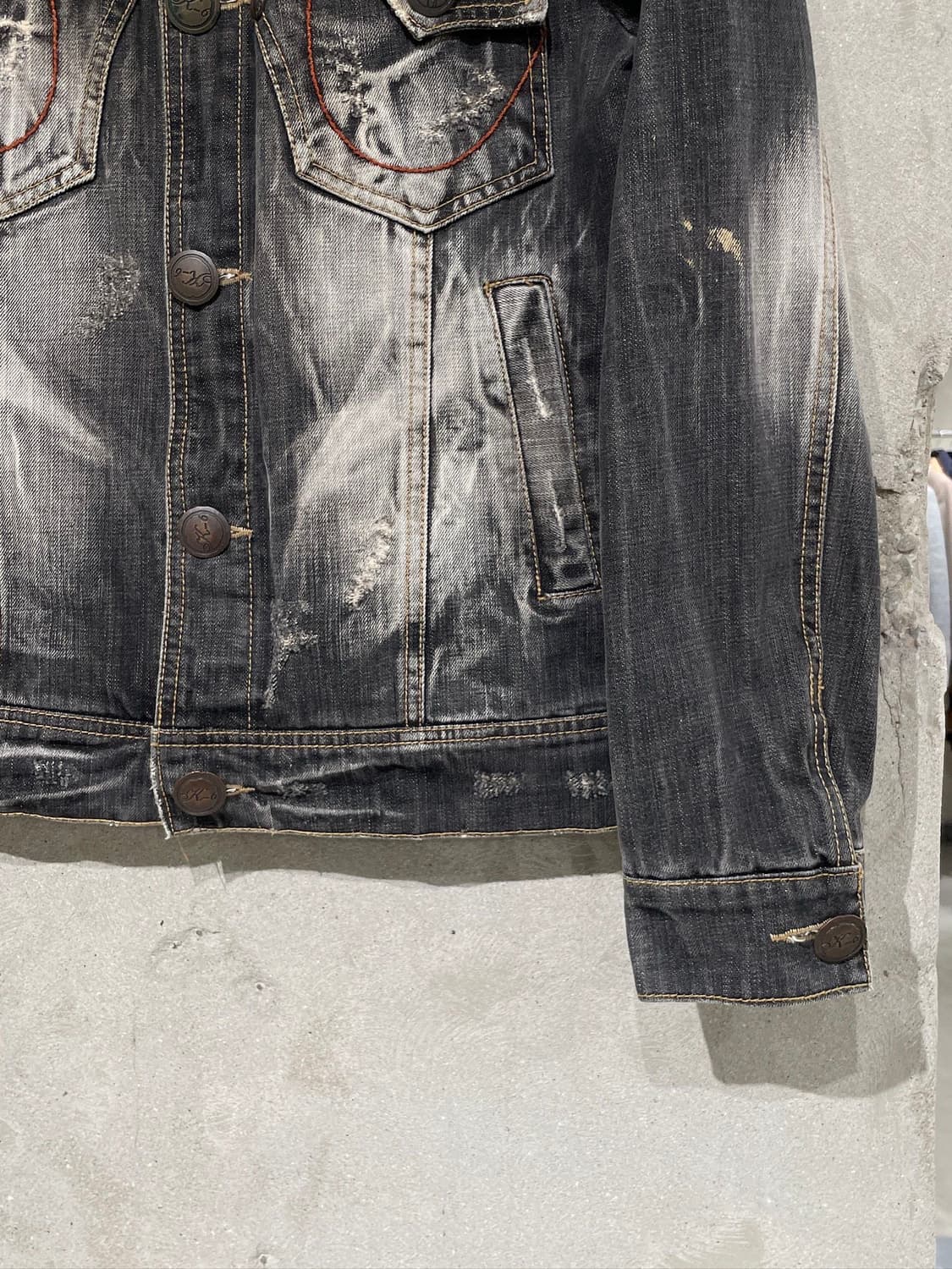 청스타 흑청 웨스턴 요크 레더 그런지 데님 자켓 상품이미지5