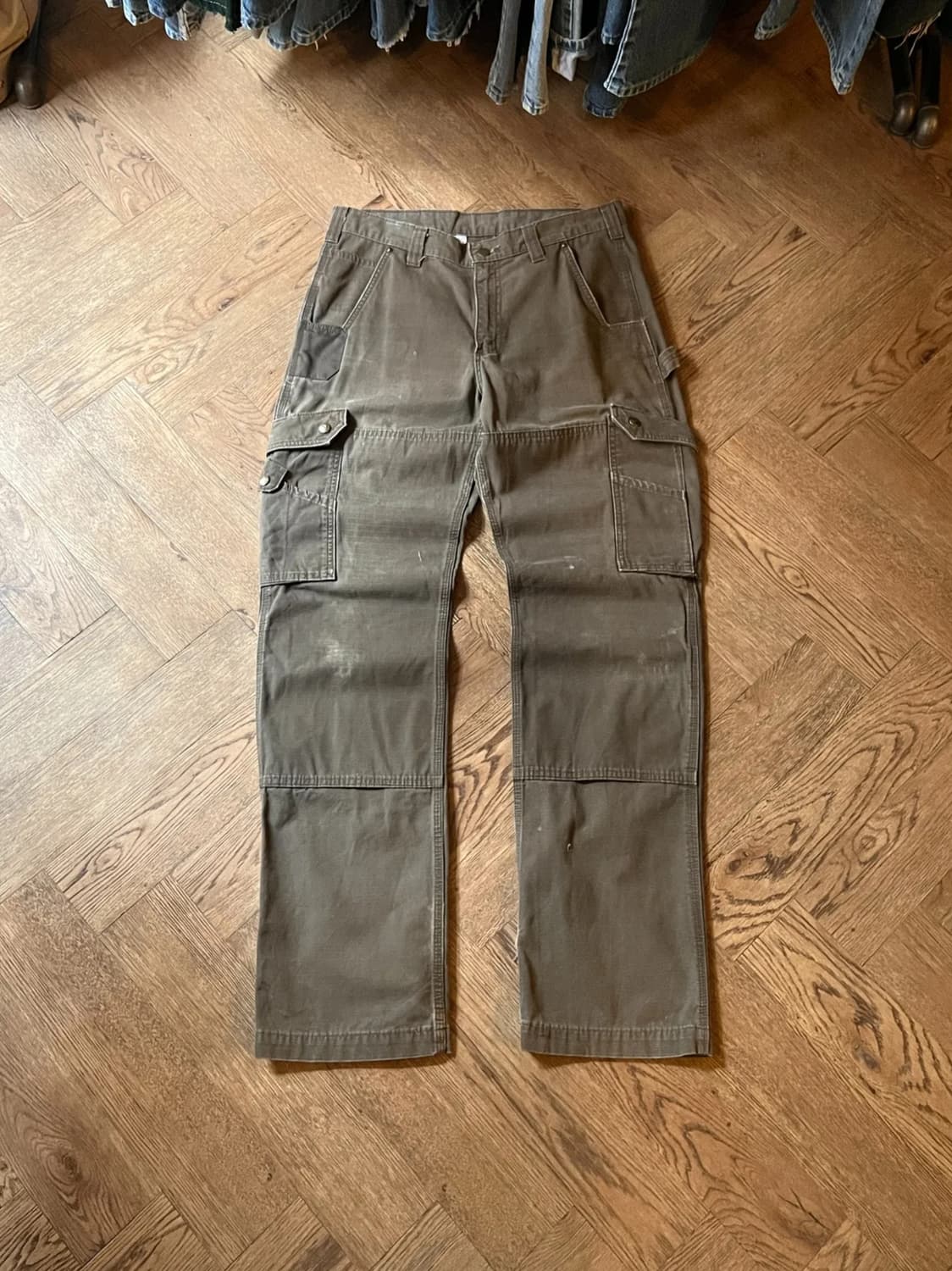 [32]칼하트 USA 더티워싱 다크커피 립스탑 더블니 워크 카고 팬츠 상품이미지1