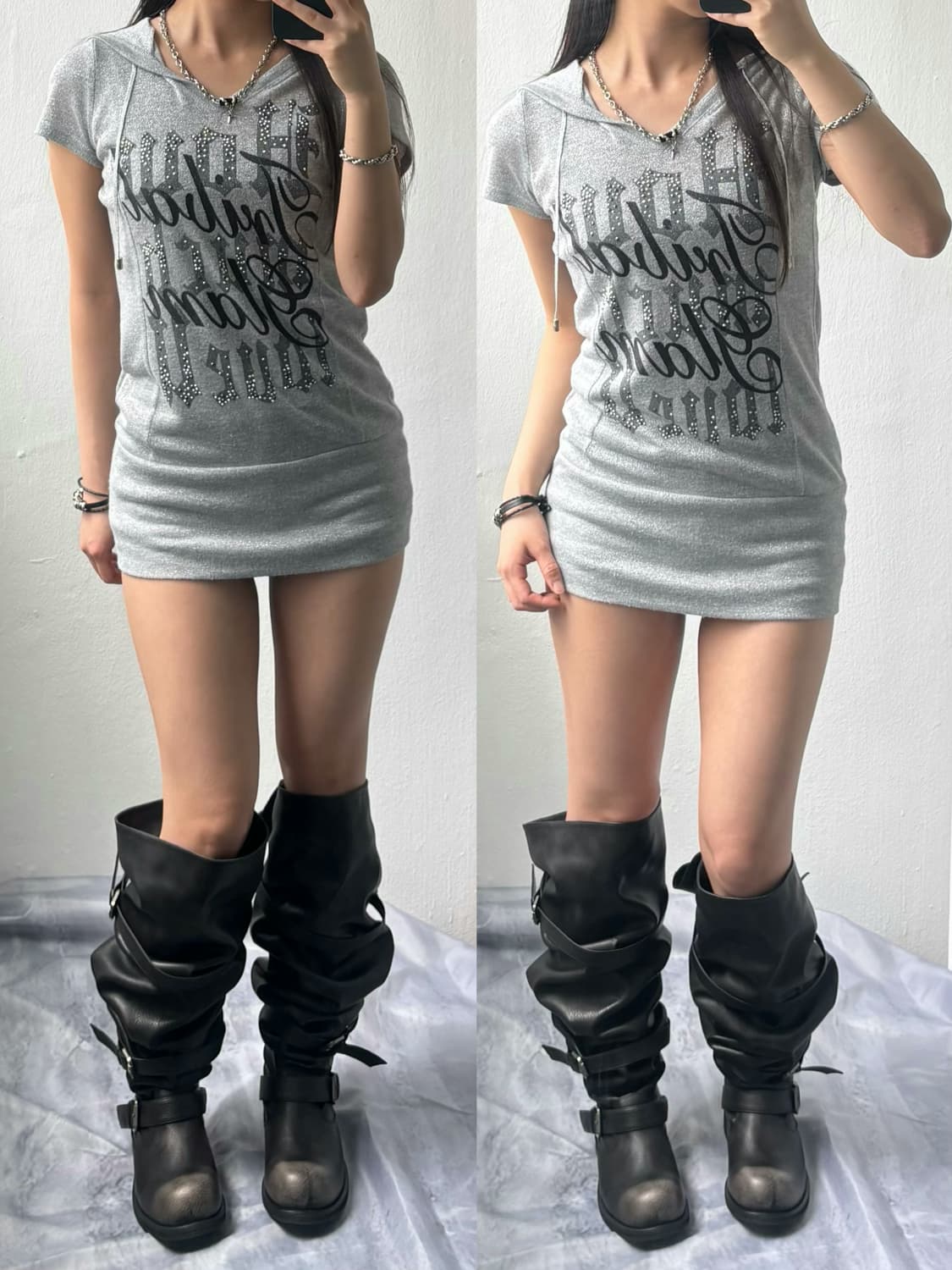 Vintage Grey Graphic Hood Top 상품이미지1