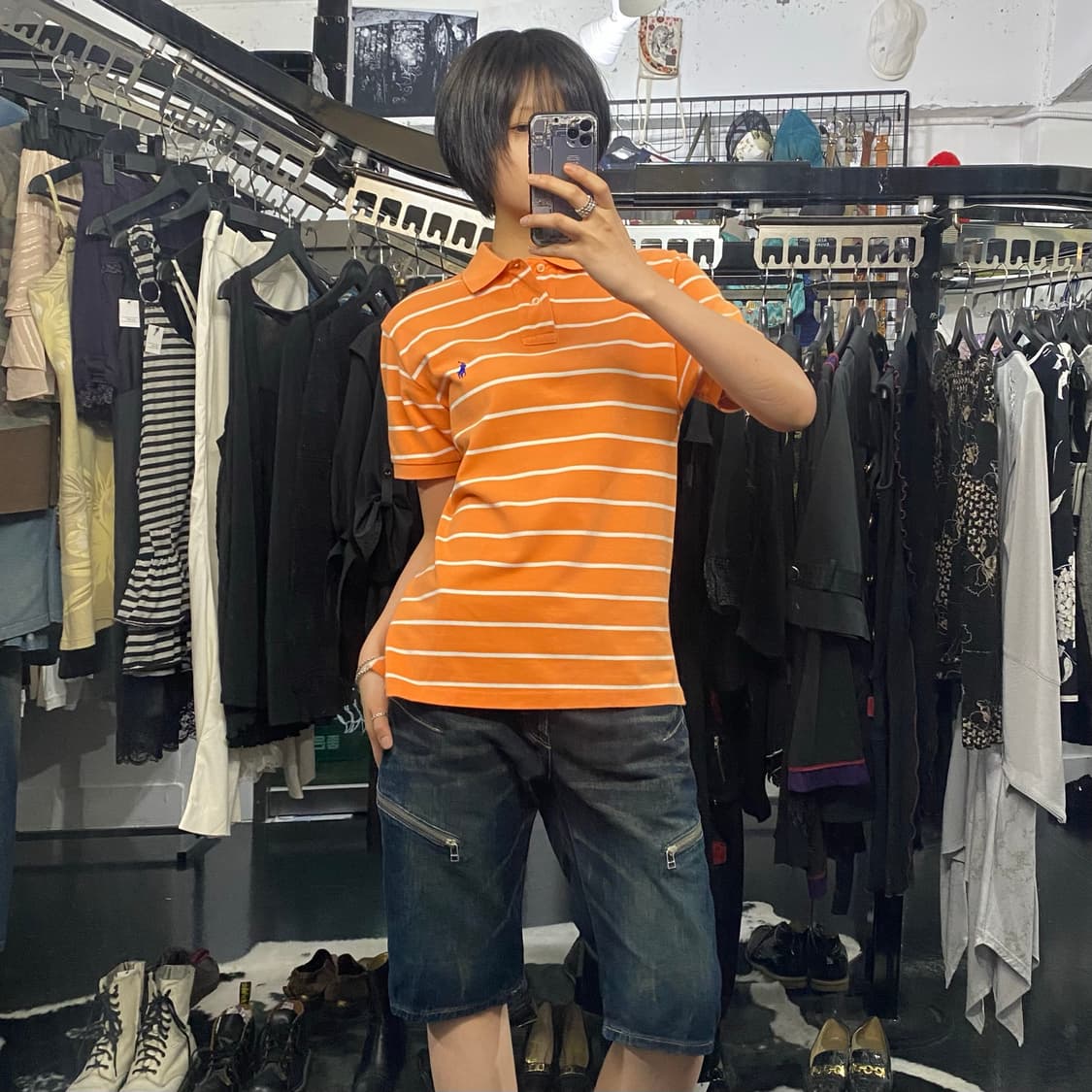 Polo Ralph Lauren 오렌지 화이트 스트라이프 반팔 티셔츠 상품이미지7