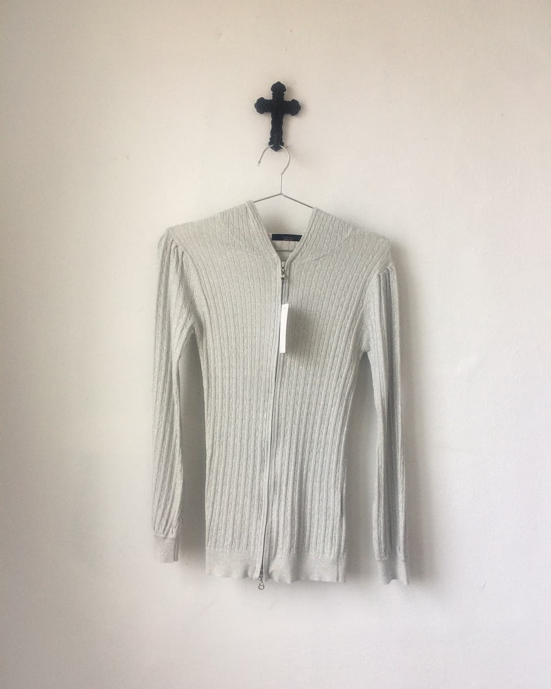 Glossy ribbed knit hood zip up 상품이미지2