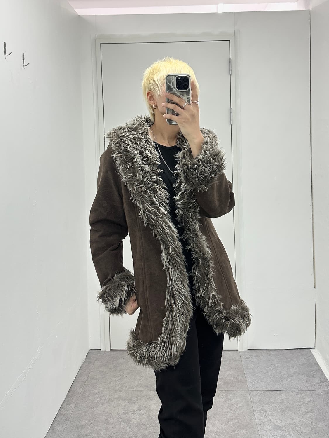 Vintage brown fur trimming jacket 상품이미지6