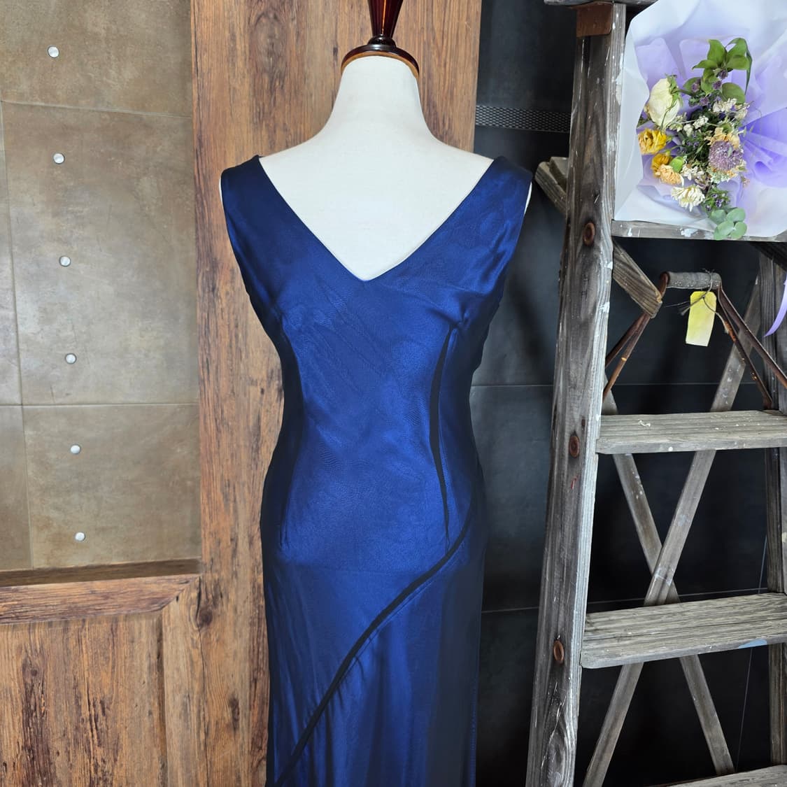 블루 커울넥 드레이프 드레스 상품이미지6