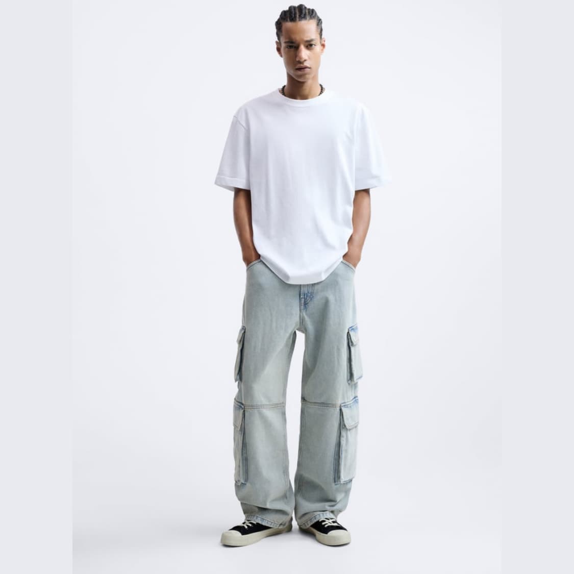 30(eu38) 자라 유틸리티 카고 와이드 데님진 연청 아이스 블루 상품이미지4