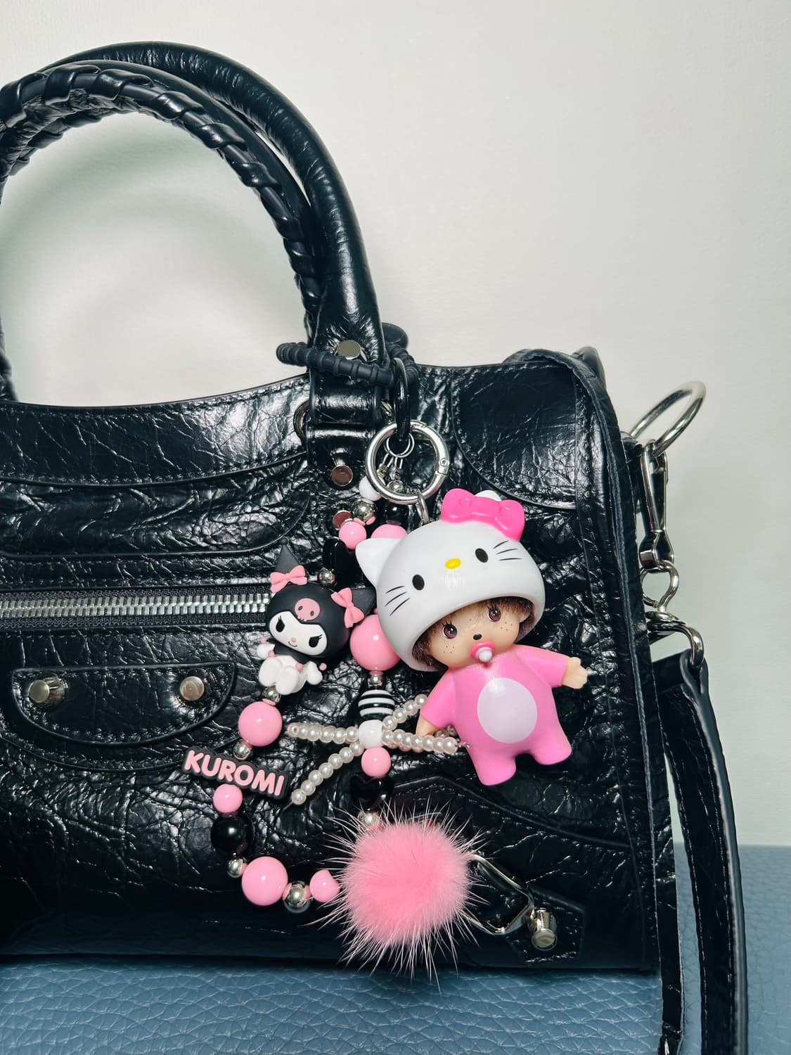 💜🩶키티 베이비 몬치치 X 쿠로미 비즈 레이어드 키링 상품이미지3