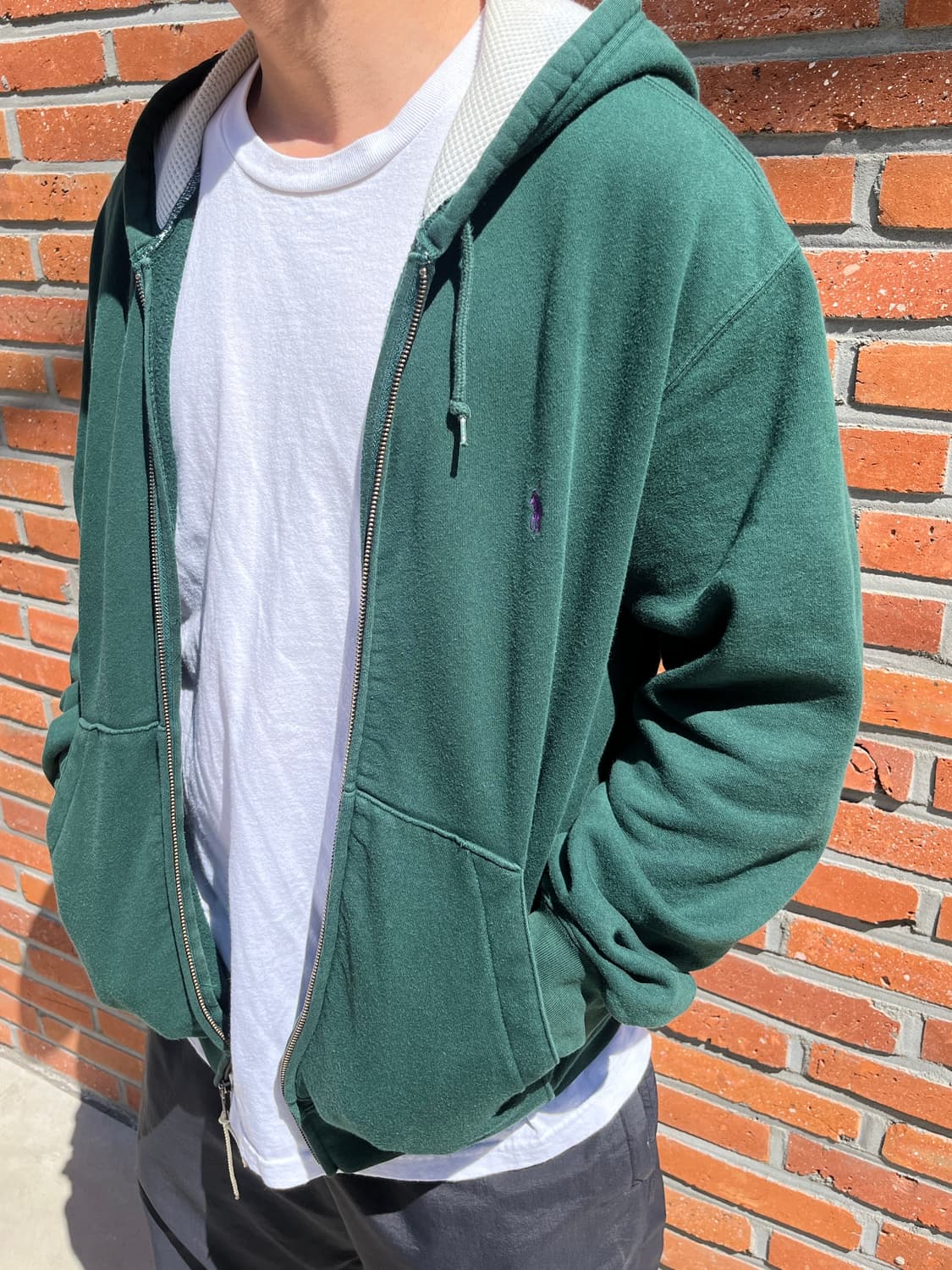 90s 폴로 랄프 로렌 포니 로고 써멀 후드집업 (made in USA) 상품이미지3