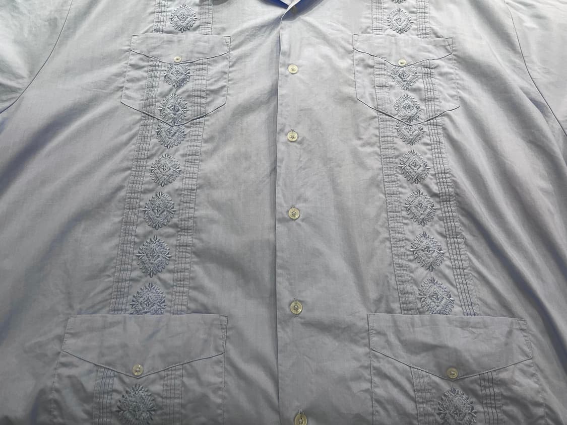 (2XL) 빈티지 쿠바 구아야베라 자수 셔츠 스카이블루 하늘색 상품이미지9