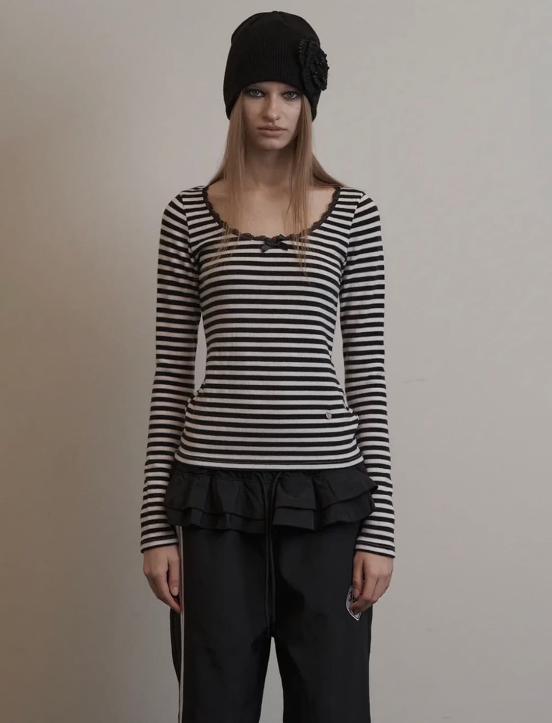 셋업이엑스이 STRIPE LACE TOP / WHITE  상품이미지1