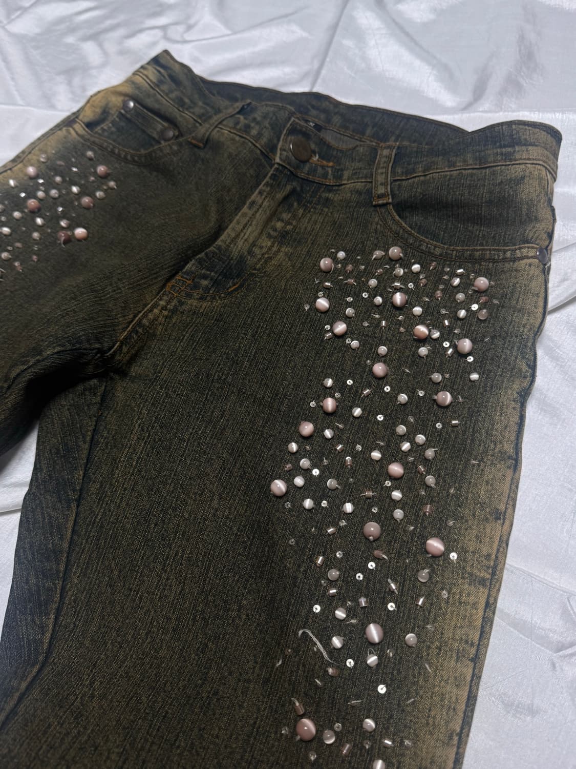 Beads Detail Washing Bootcut Jeans 상품이미지4