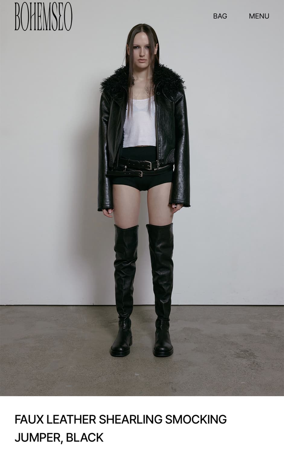 보헤미안서울 FAUX LEATHER SHEARLING SMOCKING J 상품이미지4