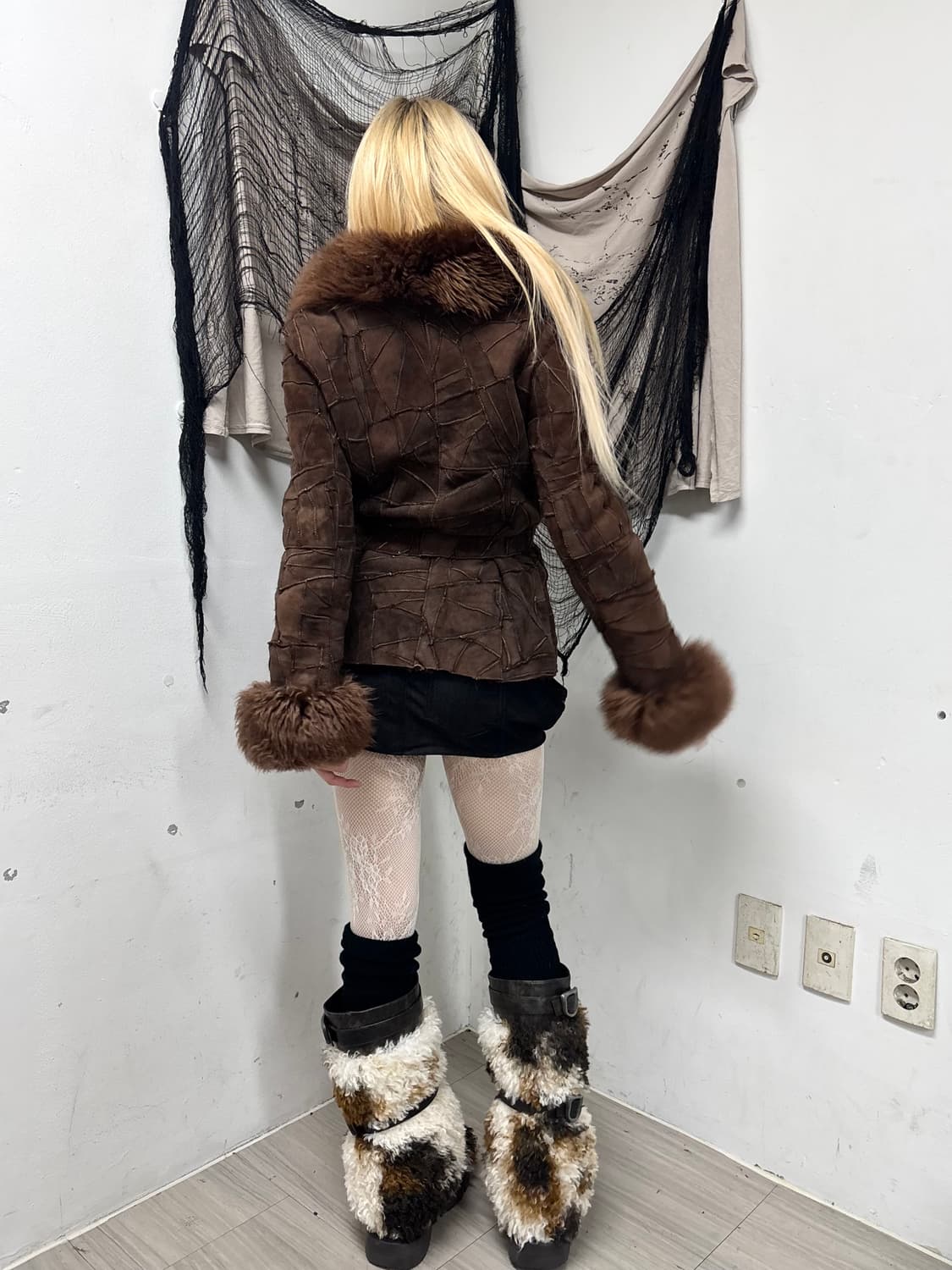 2000s Y2K Brown Fur Trimming Rough Leath 상품이미지10