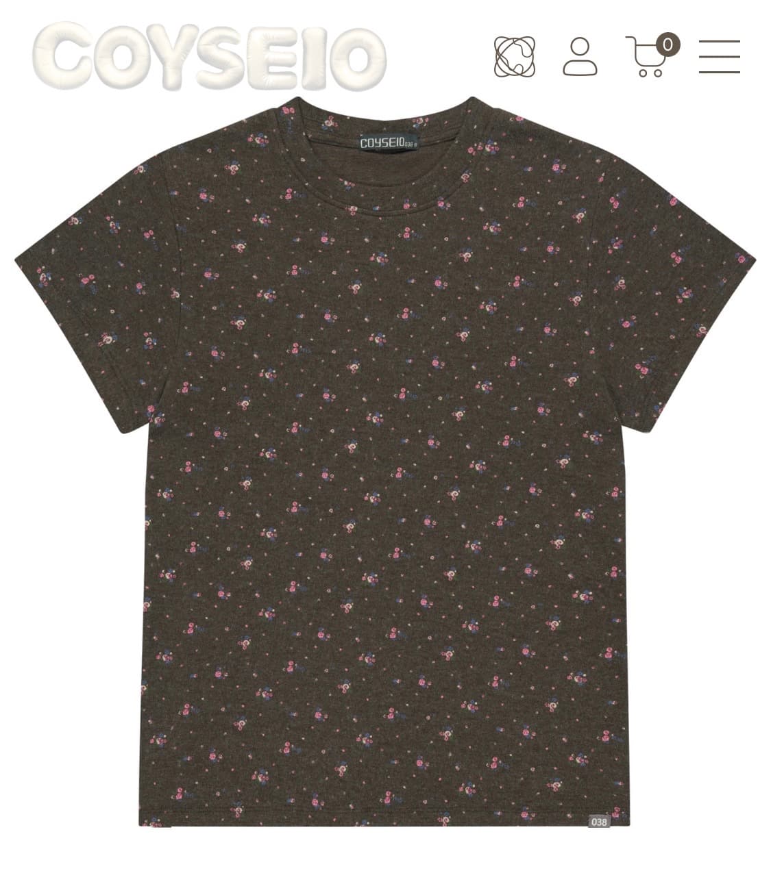 코이세이오038 플라워 플레인 티셔츠 브라운 라지 상품이미지1