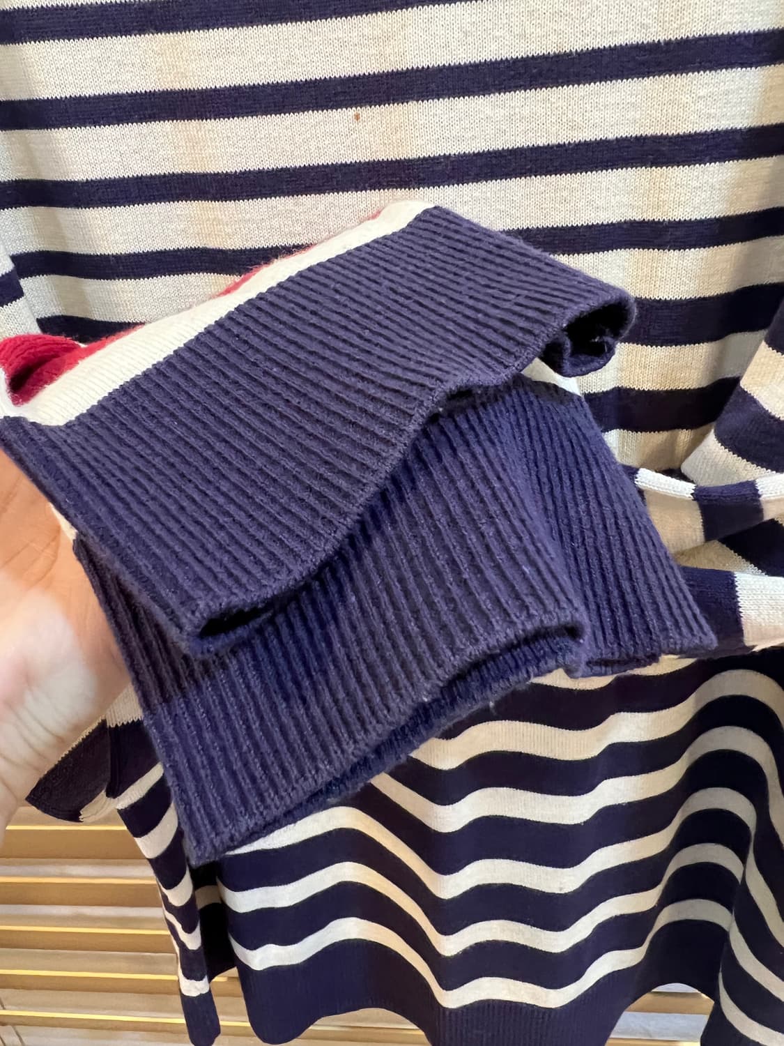 아야모리에 여성 아이보리 보더넥 코튼니트티셔츠 상품이미지10