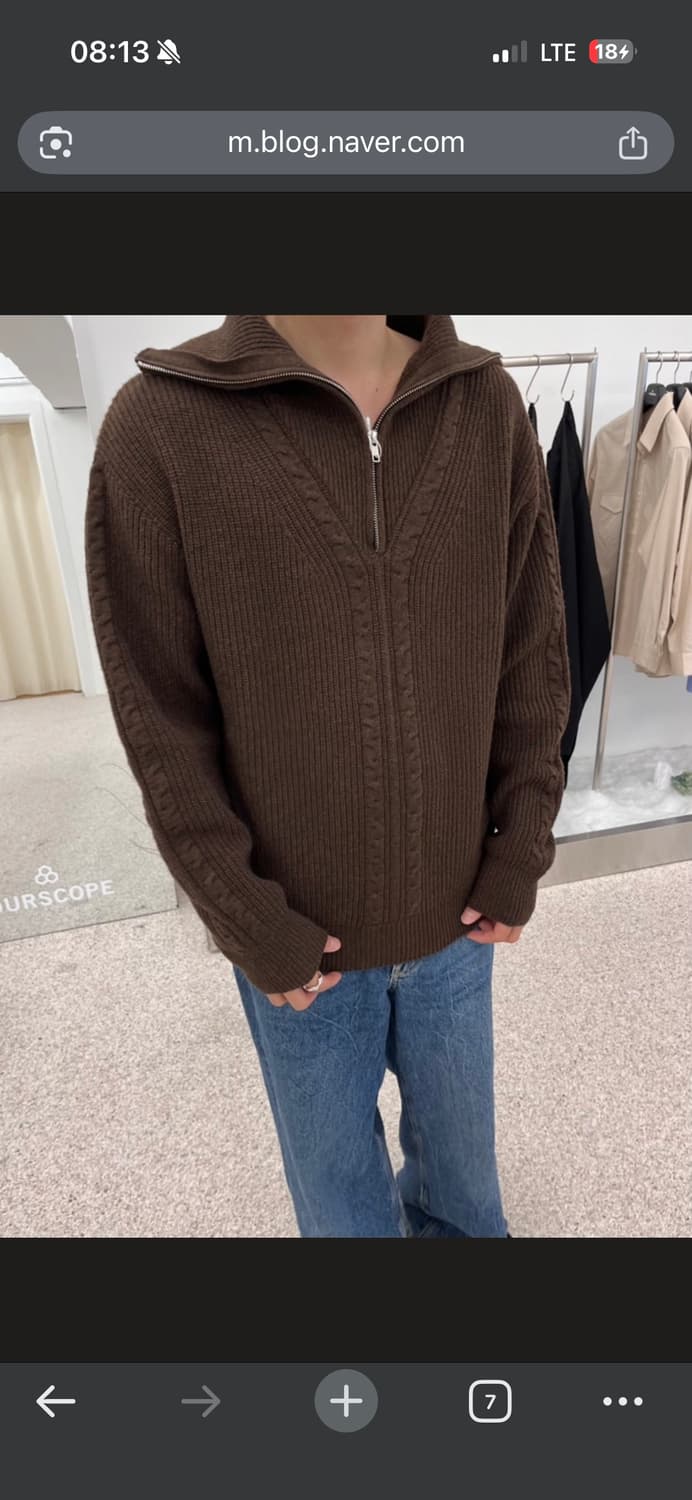 아워스코프 램스웅 케이블 하프 집업 니트 상품이미지1