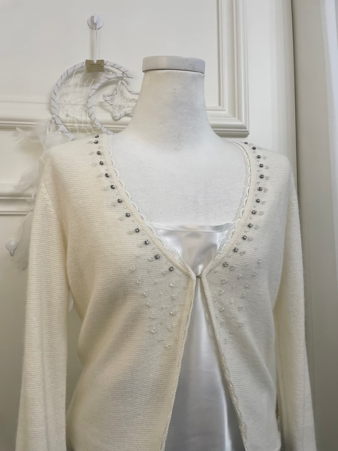 cream white beads point one button cardi 상품이미지7