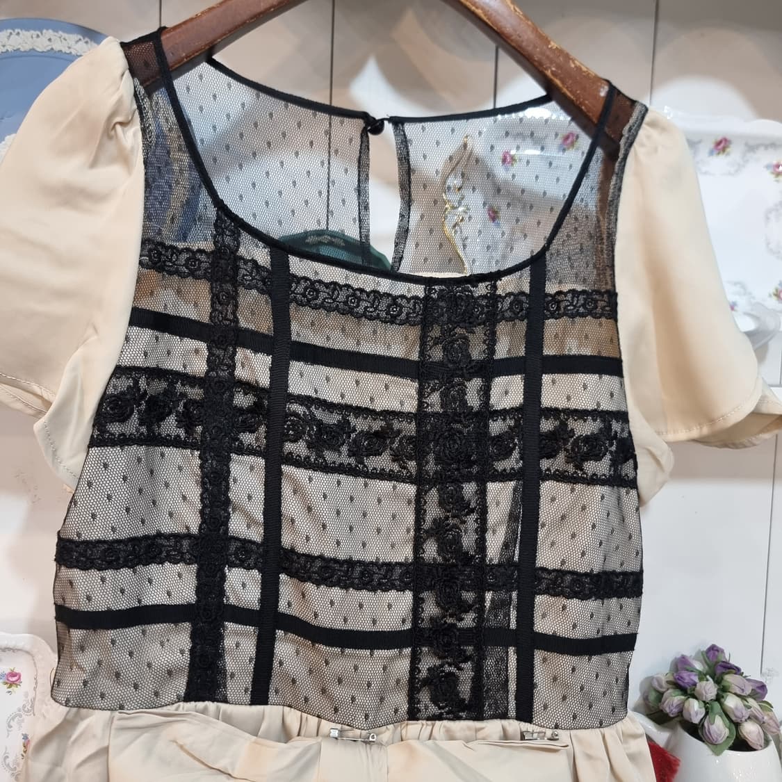 블랙 레이스 배색 쉬폰 원피스 상품이미지6