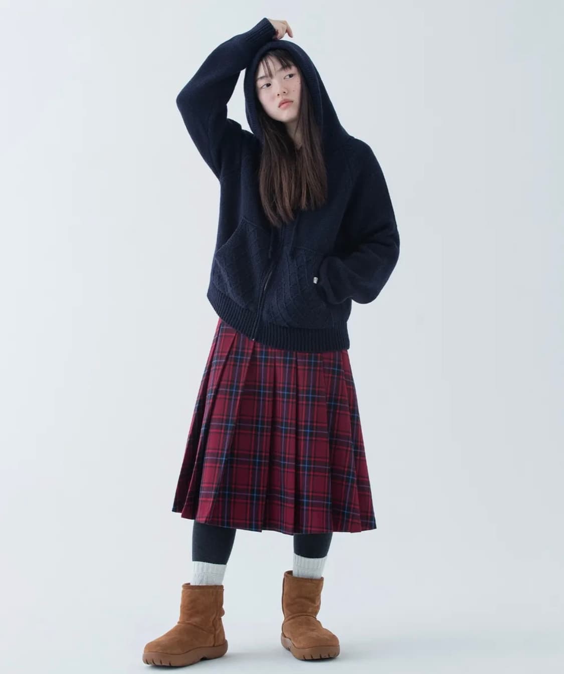 오헤시오 캐이블 니트 후드집업 네이비 상품이미지4