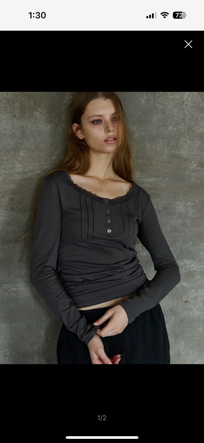 익스파이어드걸 Pintuck Lace Top Charcoal 상품이미지2