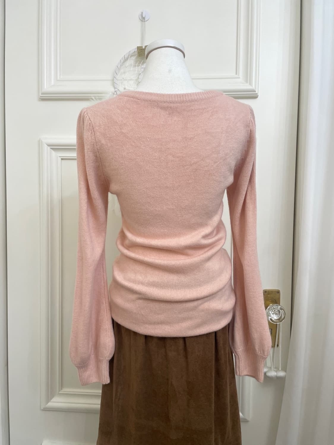 indi pink brown bow point puff knit top 상품이미지5