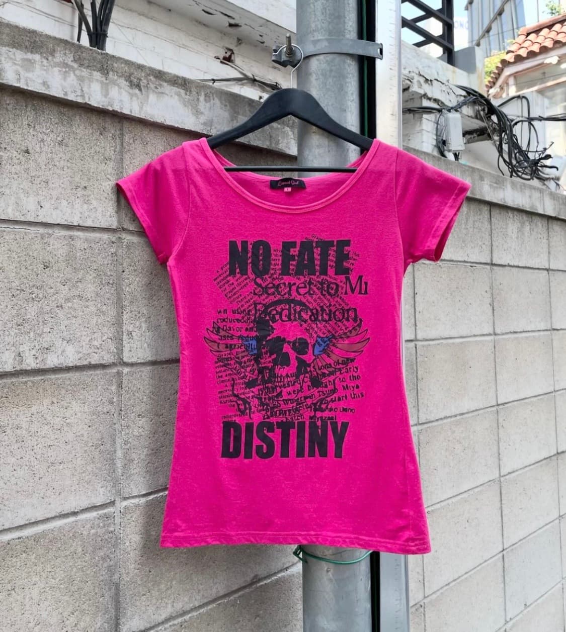 빈티지 핫핑크 스컬 반팔 갸루 상품이미지1