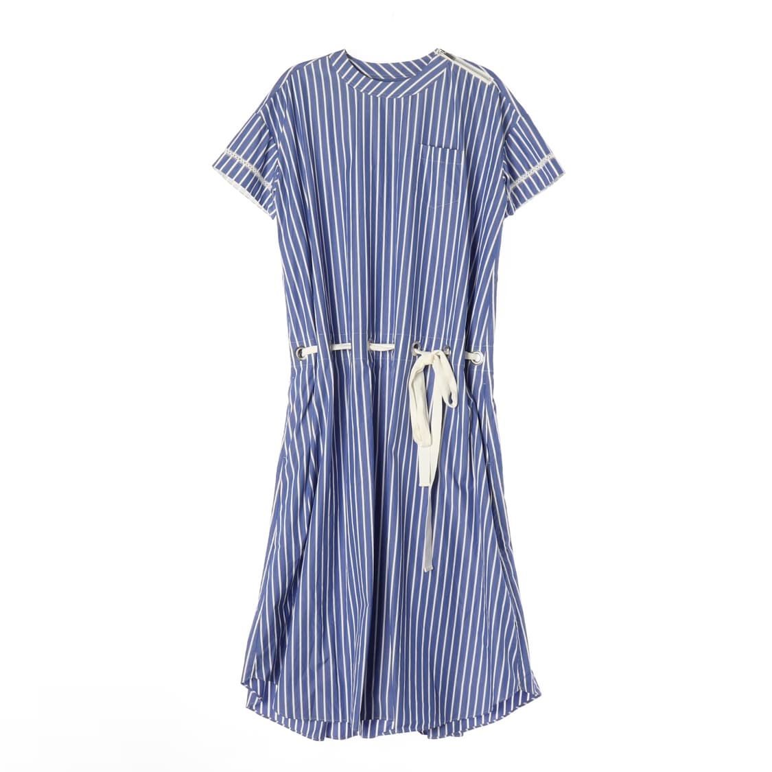 [S]사카이 블루 스트라이프 리본 반팔 롱 원피스 드레스
 상품이미지1