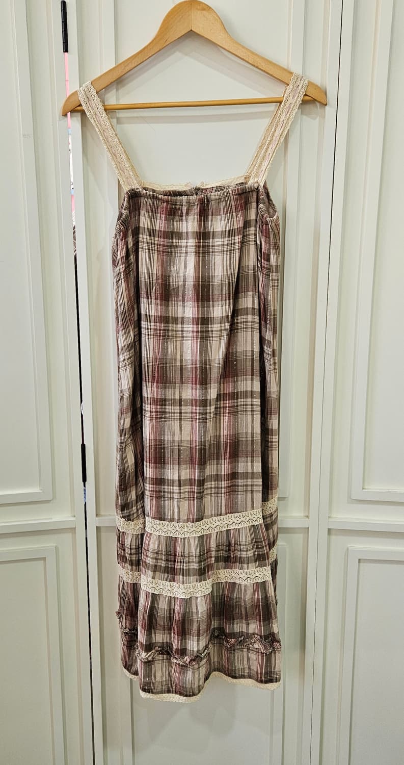 엑시즈팜 체크 레이스 슬리브리스 롱원피스 상품이미지6