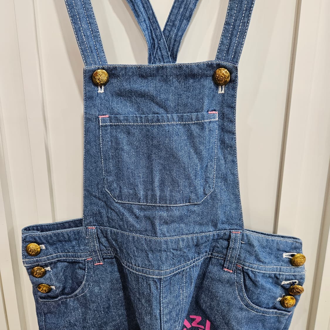 데님 멜빵 반바지 핑크 프린팅 상품이미지3