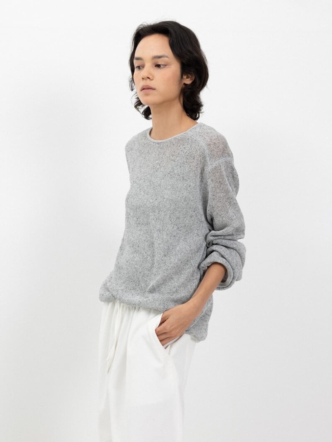 Leau 로우 linen sweatshirt_melange grey 상품이미지8