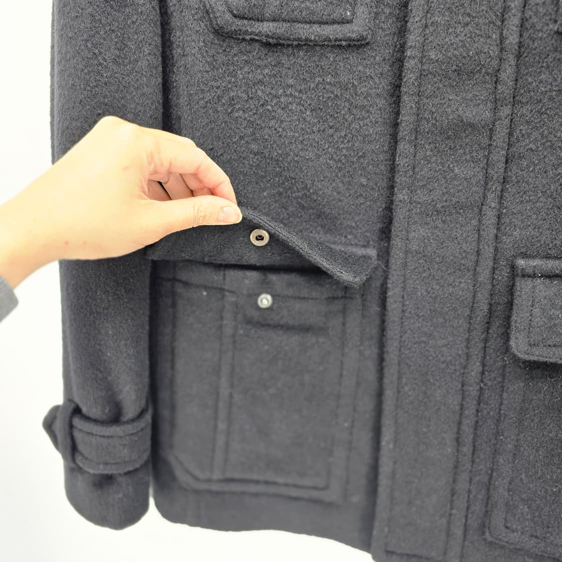 블랙 밀리터리 스타일 모직 코트 상품이미지4